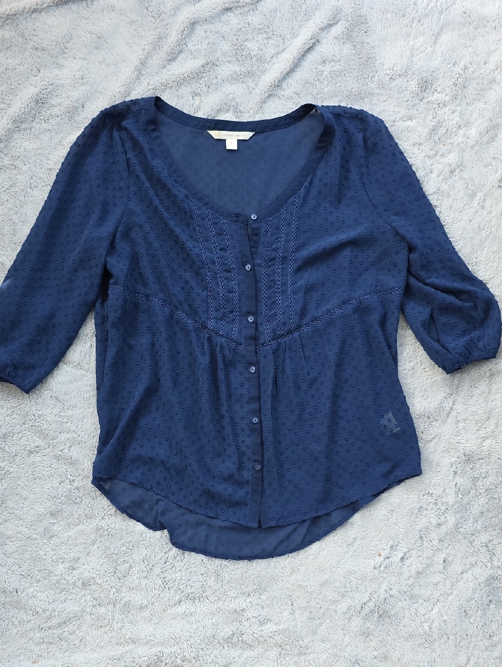 LC Lauren Conrad Swiss Dot Button Down Blouse Navy Large